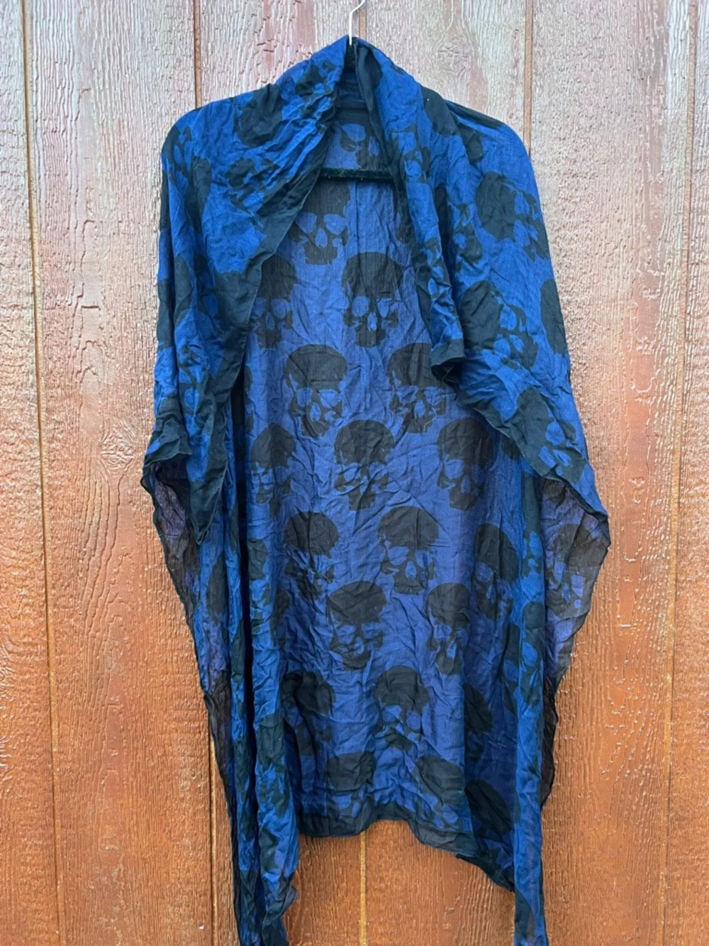 The Kooples Skull Print Scarf Blue Black Sheer Wrap Goth Punk Luxury NWT Rare